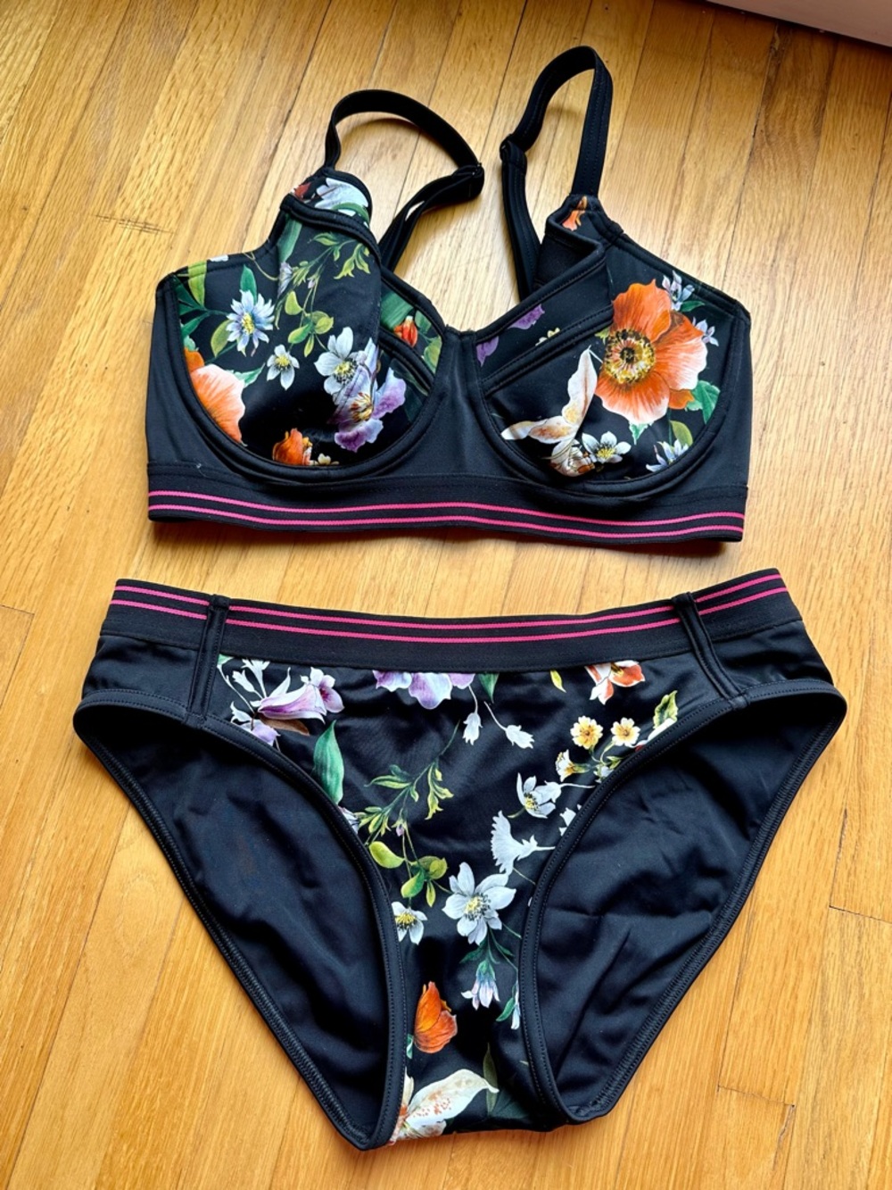 FREYA Bikini Floral Black with Pink Trim